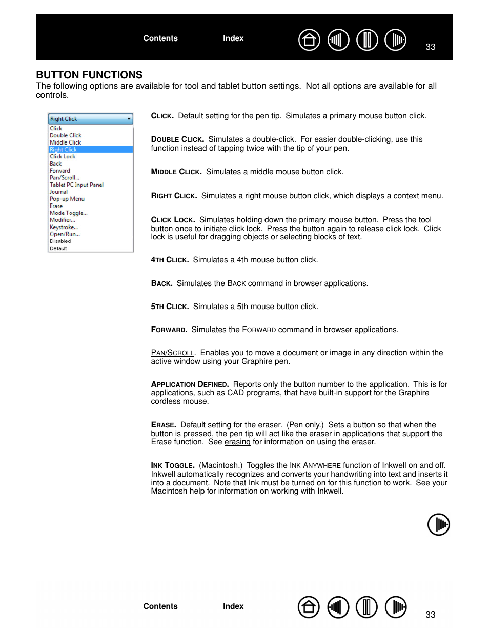 Button functions, Select the function to perf | Wacom GRAPHIRE CTE-630BT User Manual | Page 33 / 74