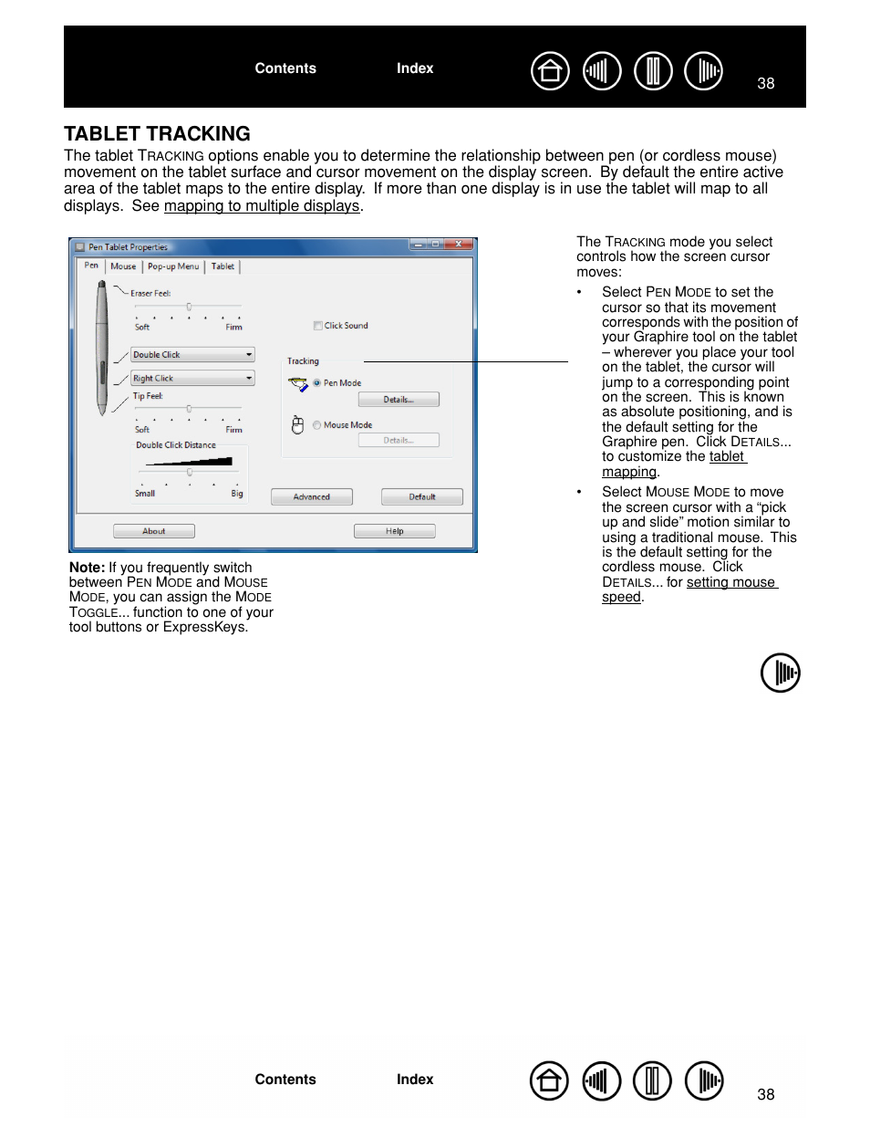 Tablet tracking, Mouse mode settings | Wacom GRAPHIRE CTE-630BT User Manual | Page 38 / 74