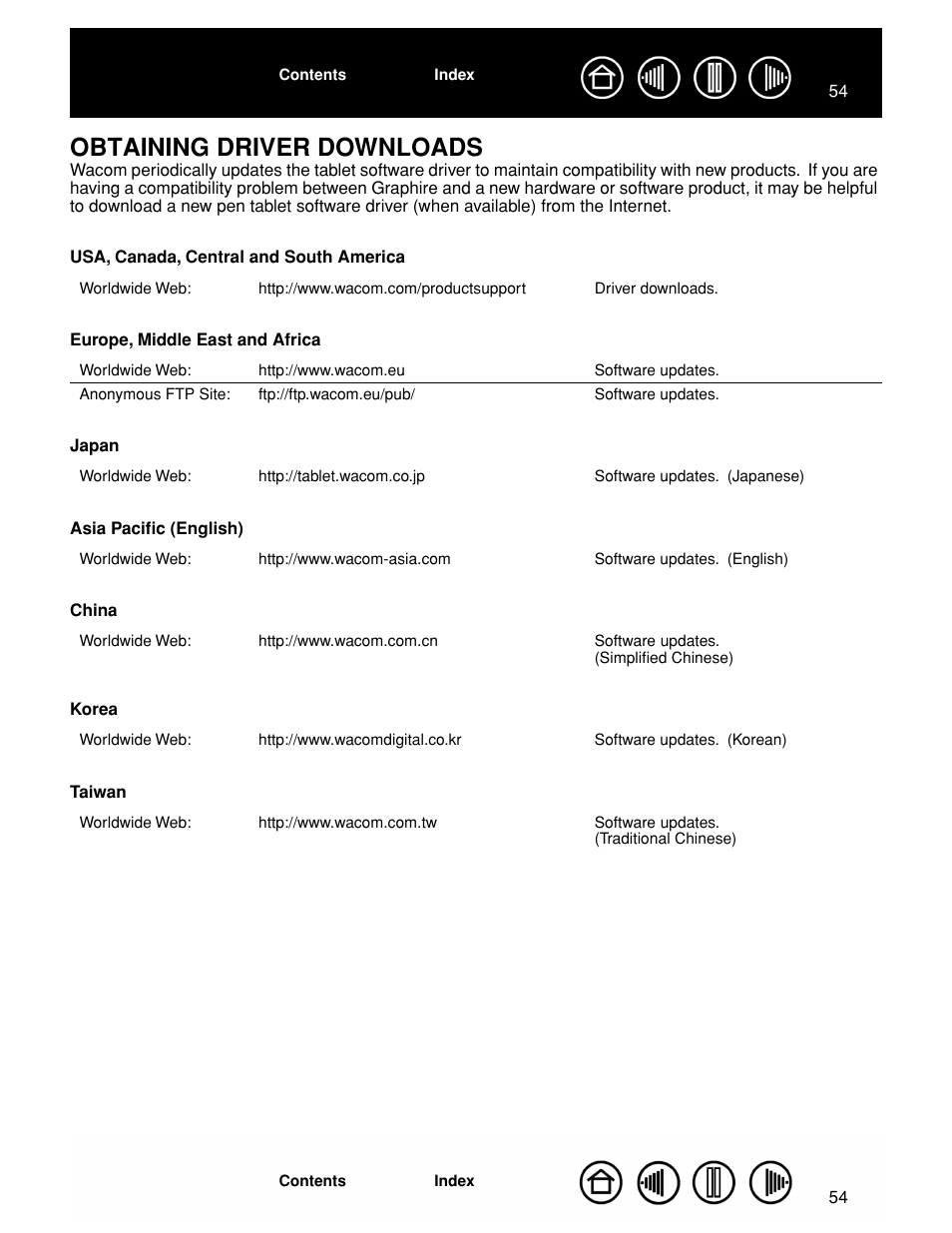 Obtaining driver downloads, See obtaining driver downloads, See obtaining driver downloads f | Wacom GRAPHIRE CTE-630BT User Manual | Page 54 / 74