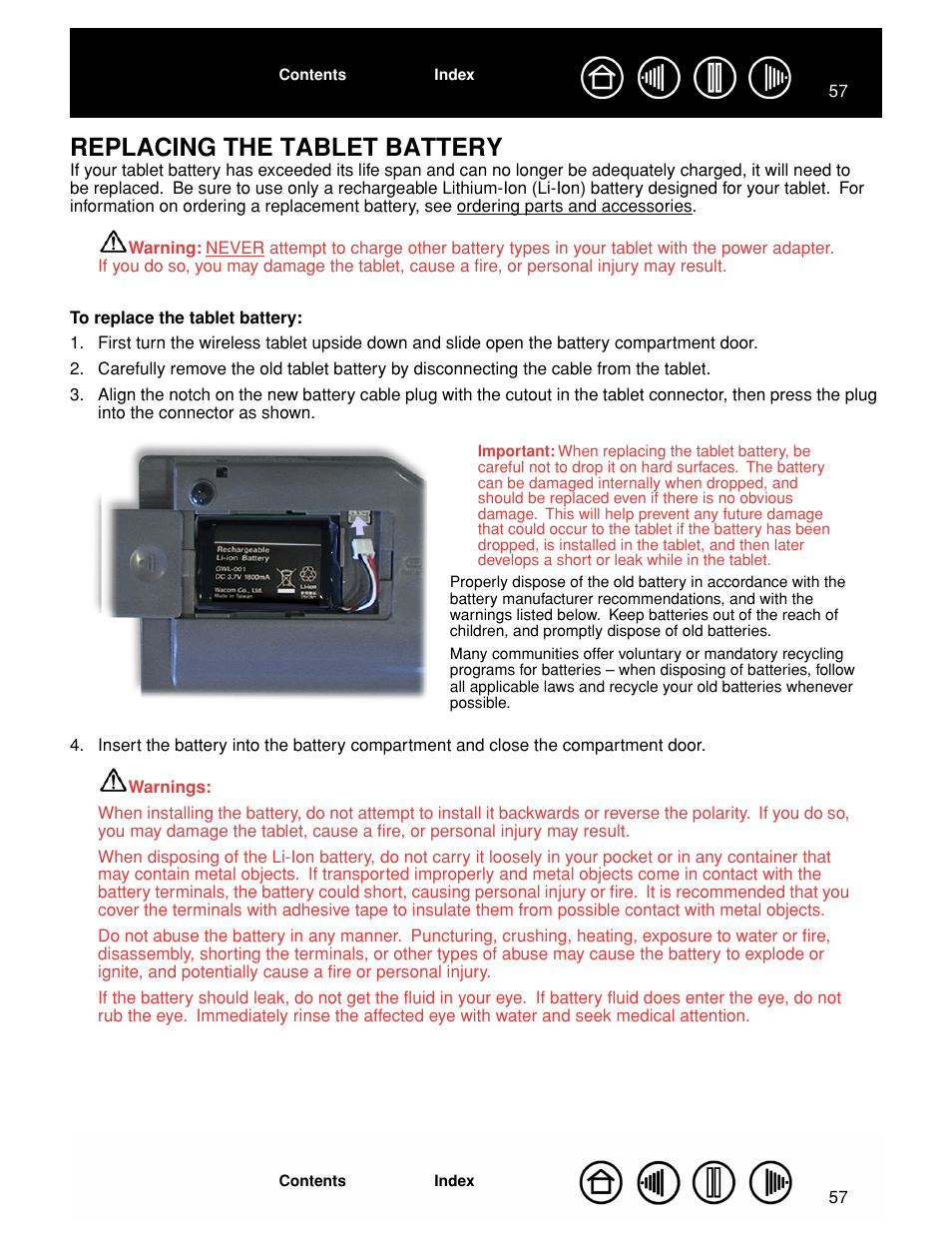 Replacing the tablet battery, See replacing the tablet battery | Wacom GRAPHIRE CTE-630BT User Manual | Page 57 / 74