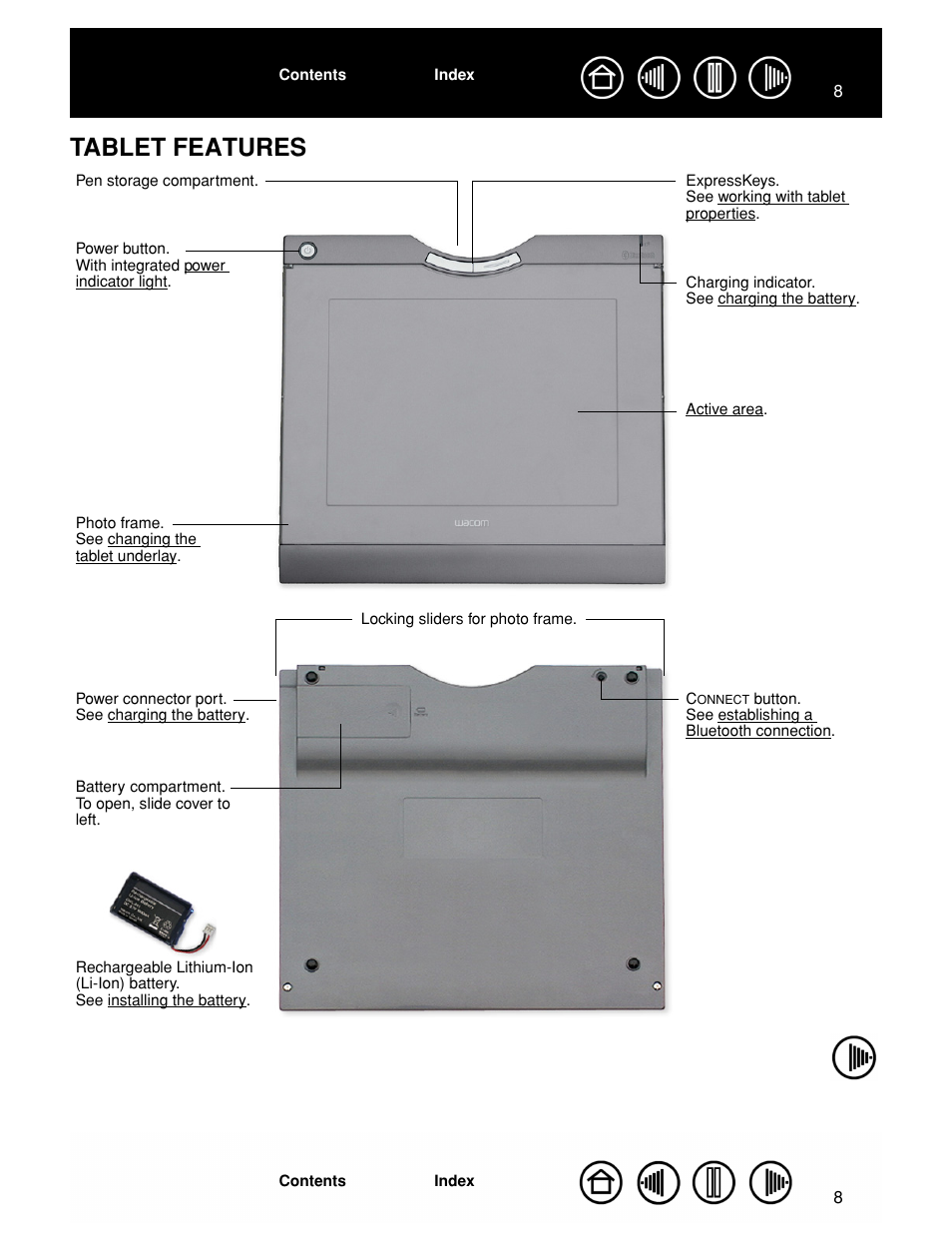 Tablet features | Wacom GRAPHIRE CTE-630BT User Manual | Page 8 / 74