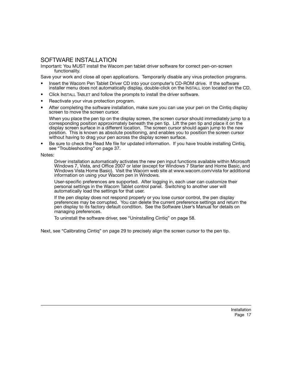 Software installation | Wacom 12WX User Manual | Page 19 / 76