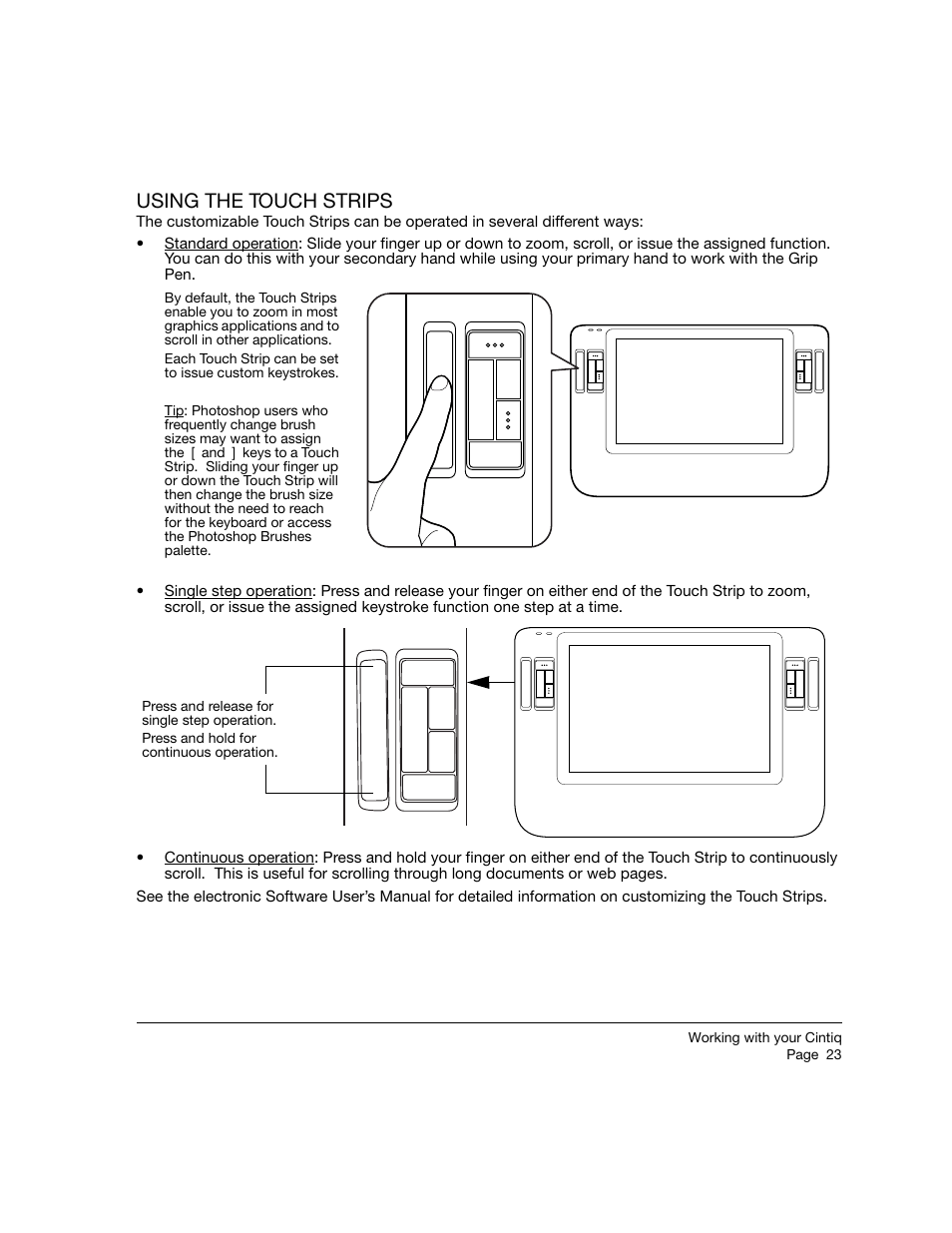 Using the touch strips | Wacom 12WX User Manual | Page 25 / 76