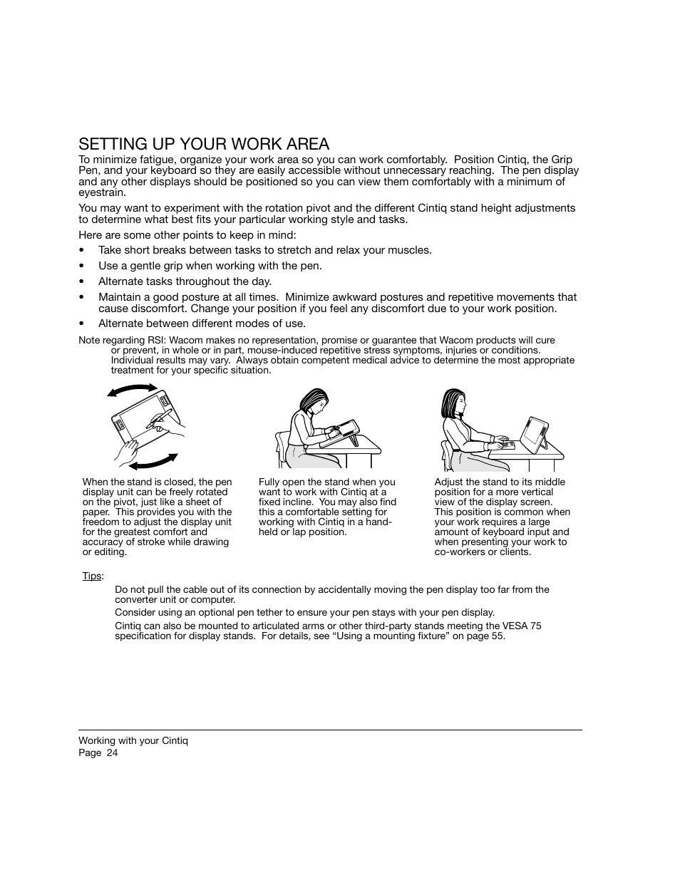 Setting up your work area | Wacom 12WX User Manual | Page 26 / 76