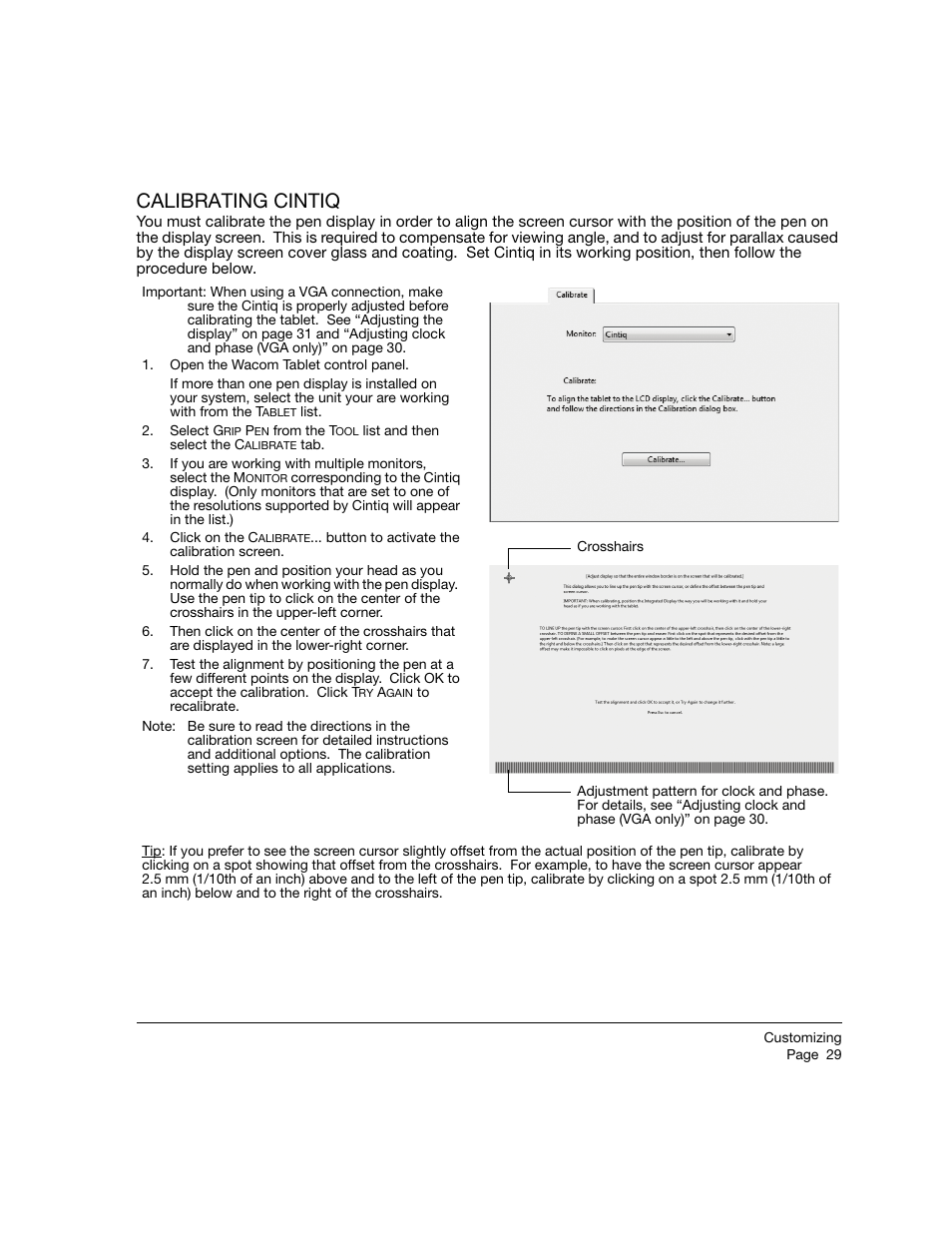 Calibrating cintiq | Wacom 12WX User Manual | Page 31 / 76