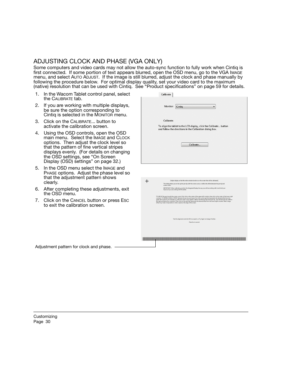 Adjusting clock and phase (vga only) | Wacom 12WX User Manual | Page 32 / 76