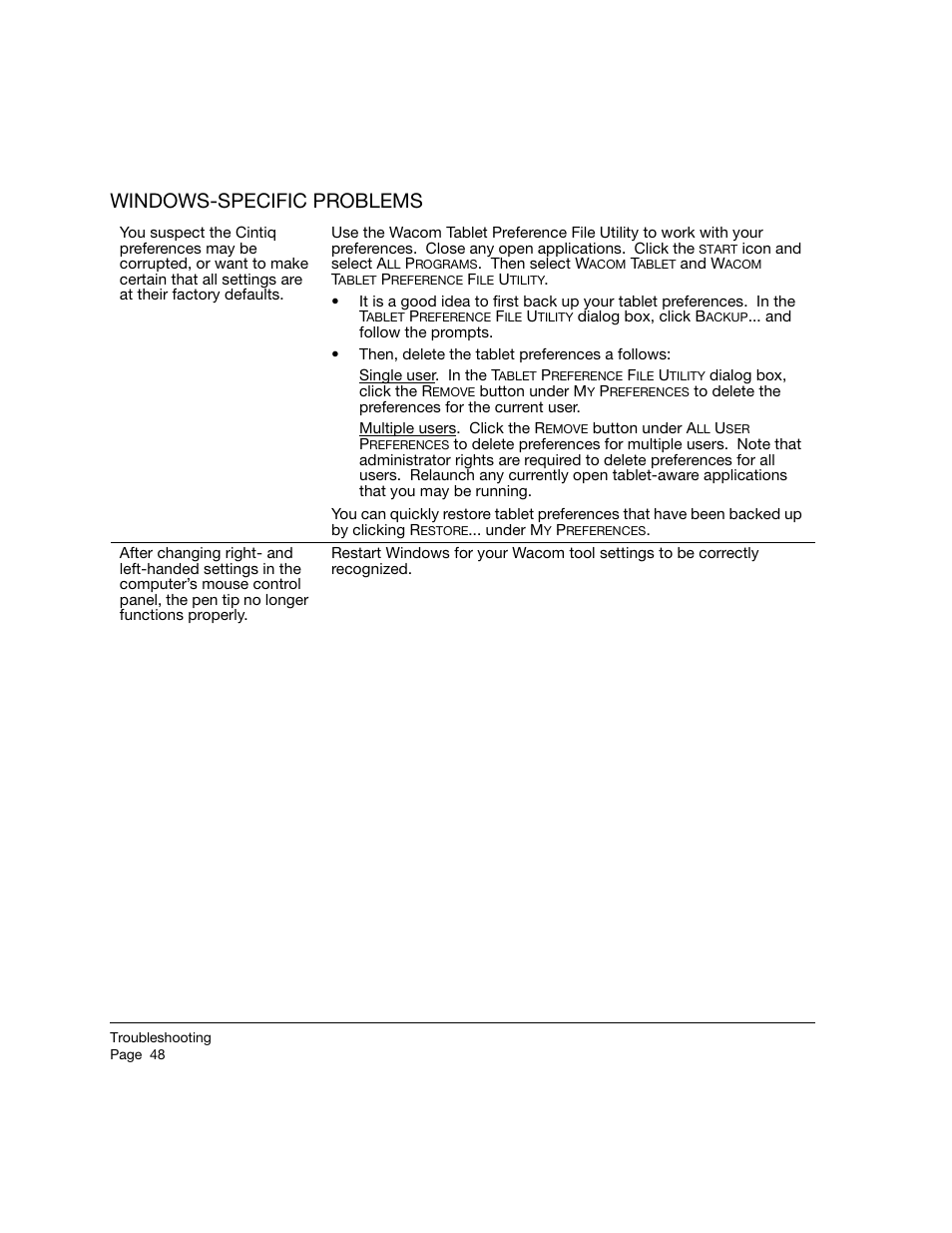 Windows-specific problems | Wacom 12WX User Manual | Page 50 / 76