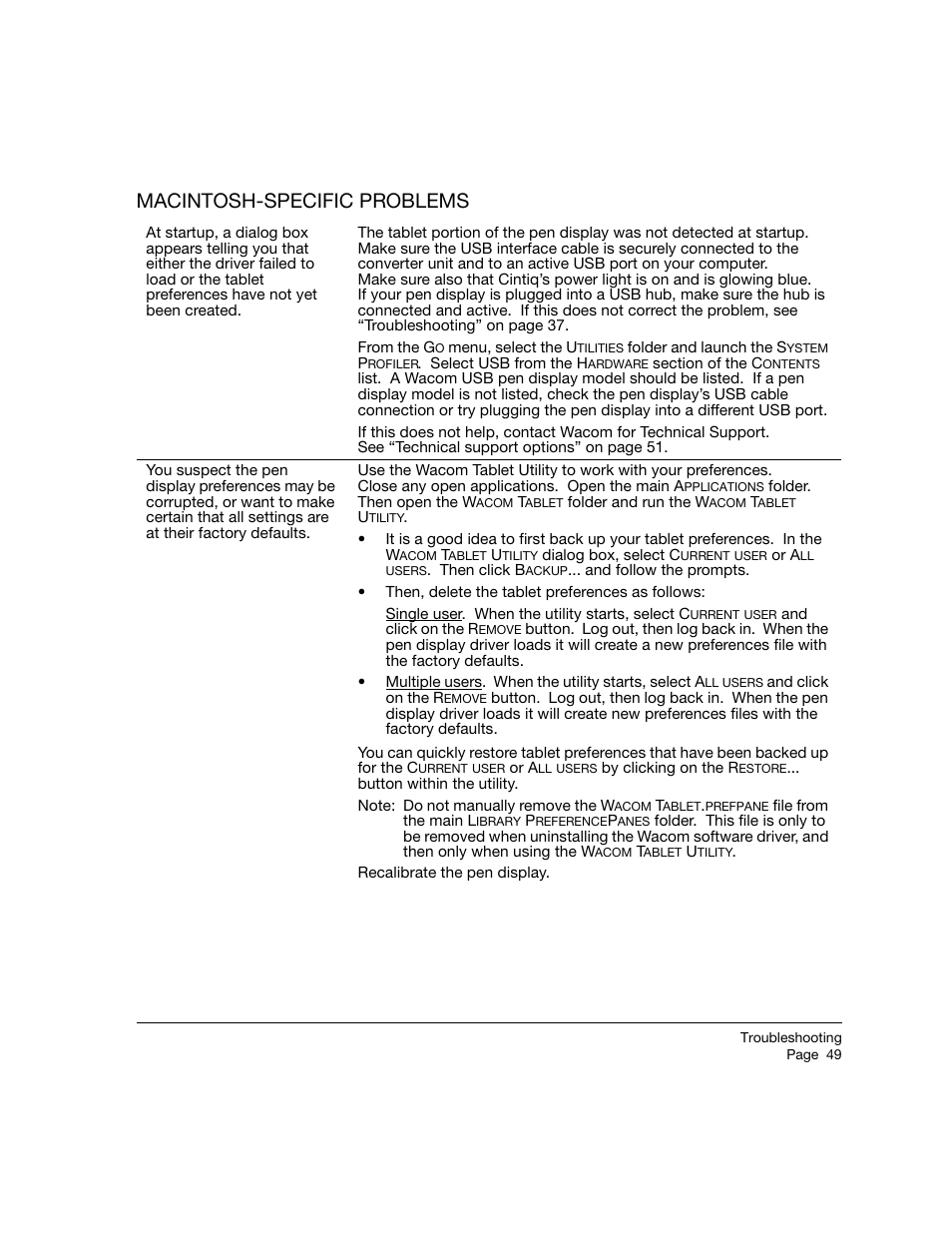 Macintosh-specific problems | Wacom 12WX User Manual | Page 51 / 76