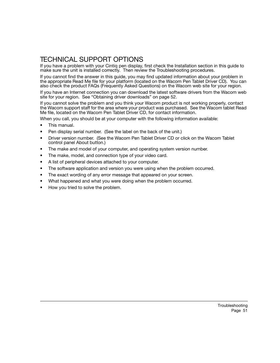 Technical support options | Wacom 12WX User Manual | Page 53 / 76