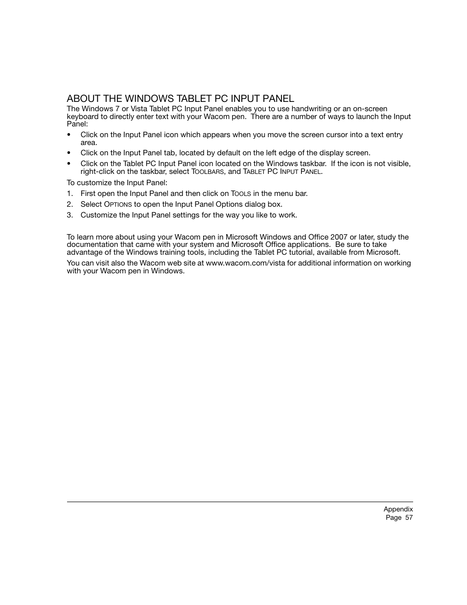 About the windows tablet pc input panel | Wacom 12WX User Manual | Page 59 / 76