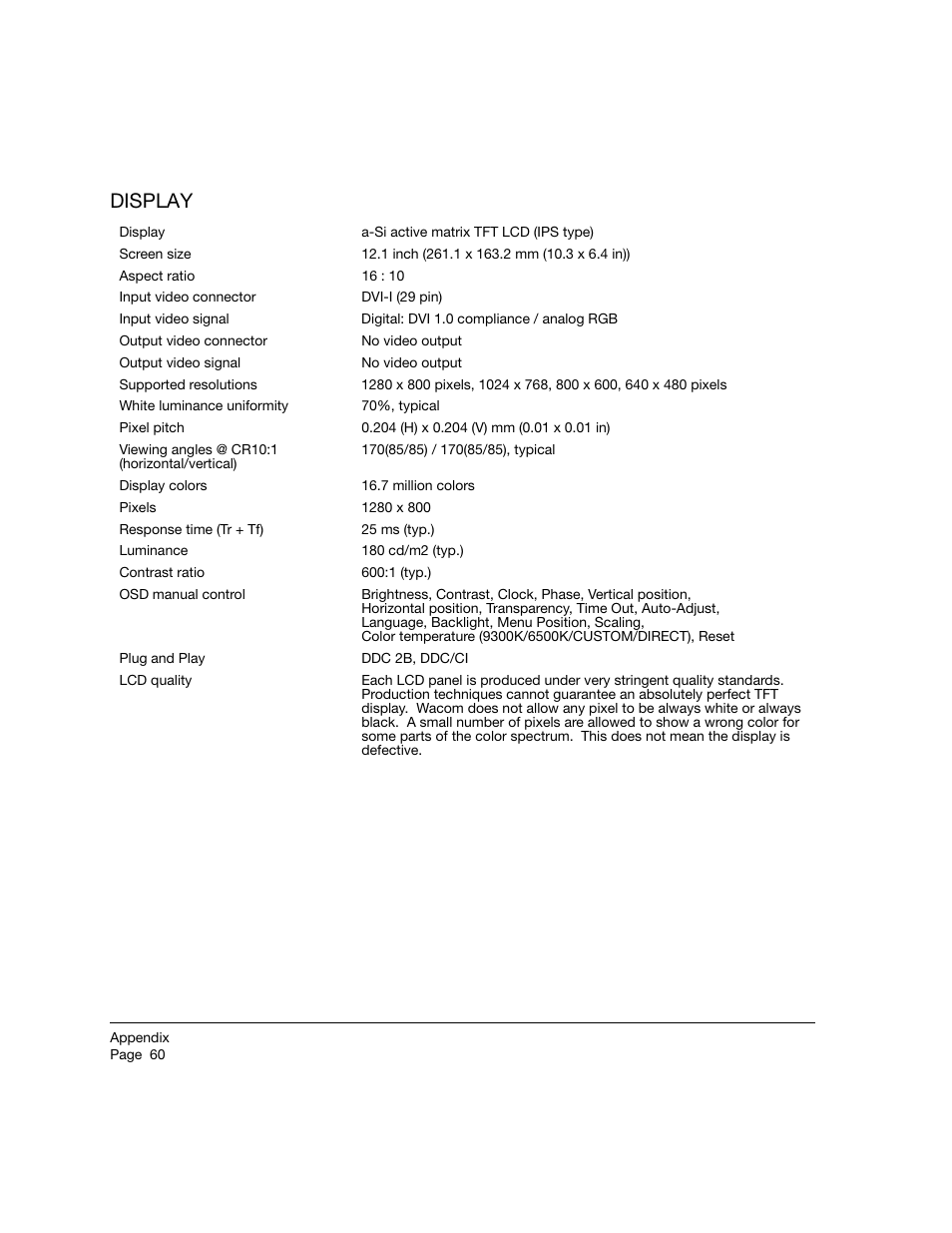 Display | Wacom 12WX User Manual | Page 62 / 76
