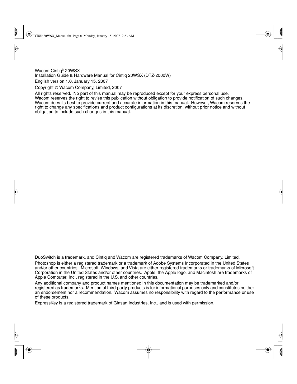 Wacom Cintiq DTZ-2000W User Manual | Page 2 / 72