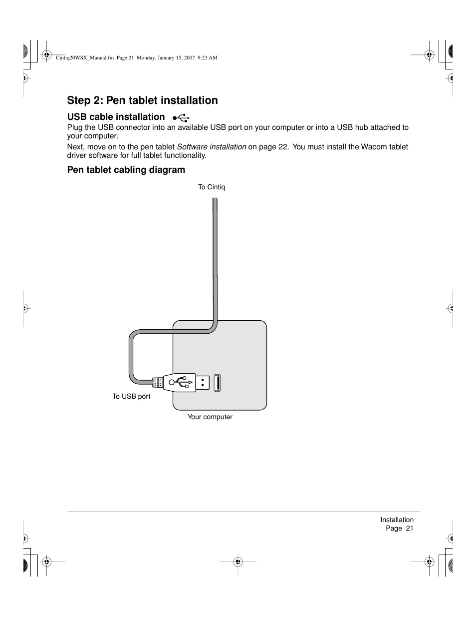 Step 2: pen tablet installation | Wacom Cintiq DTZ-2000W User Manual | Page 23 / 72