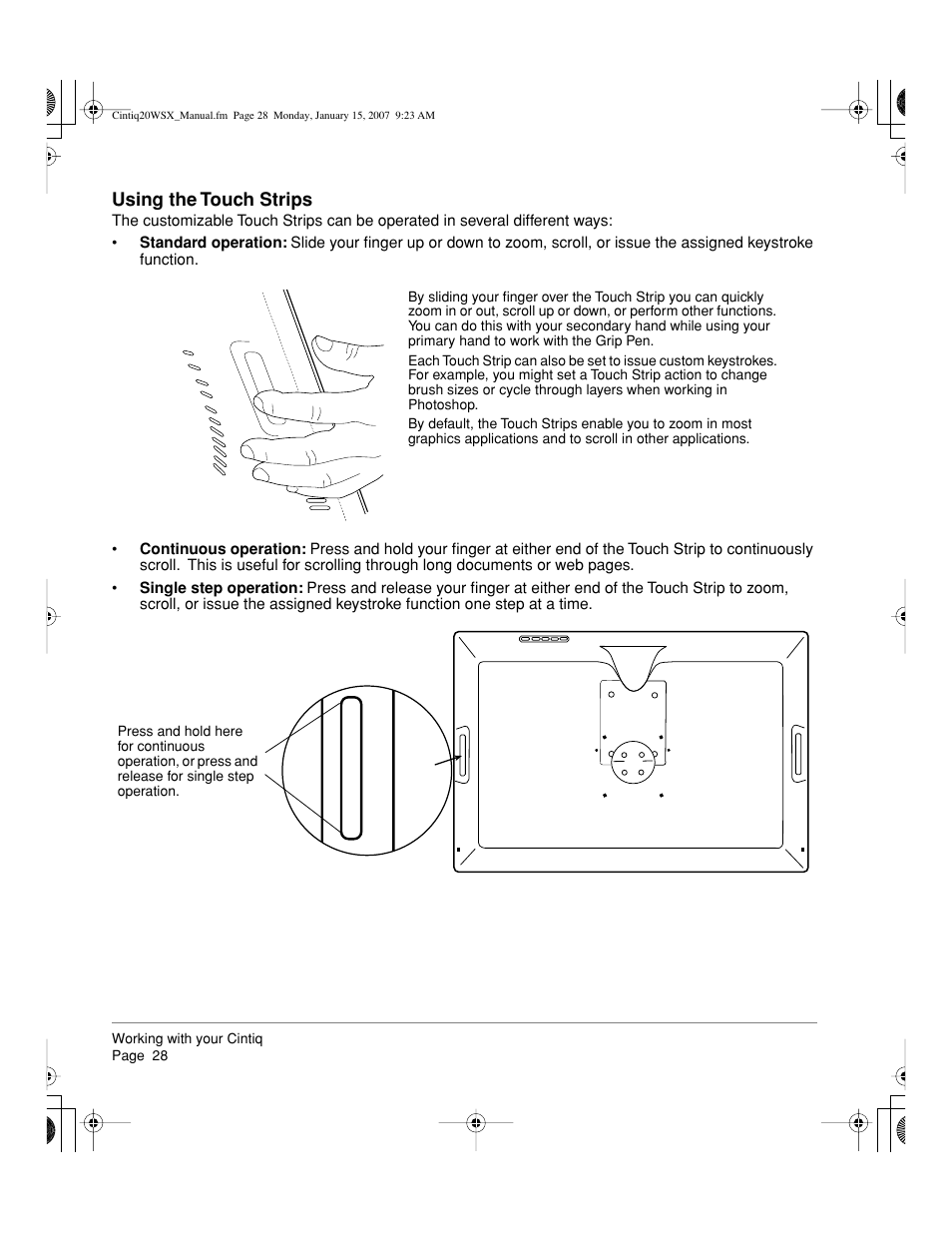 Using the touch strips | Wacom Cintiq DTZ-2000W User Manual | Page 30 / 72