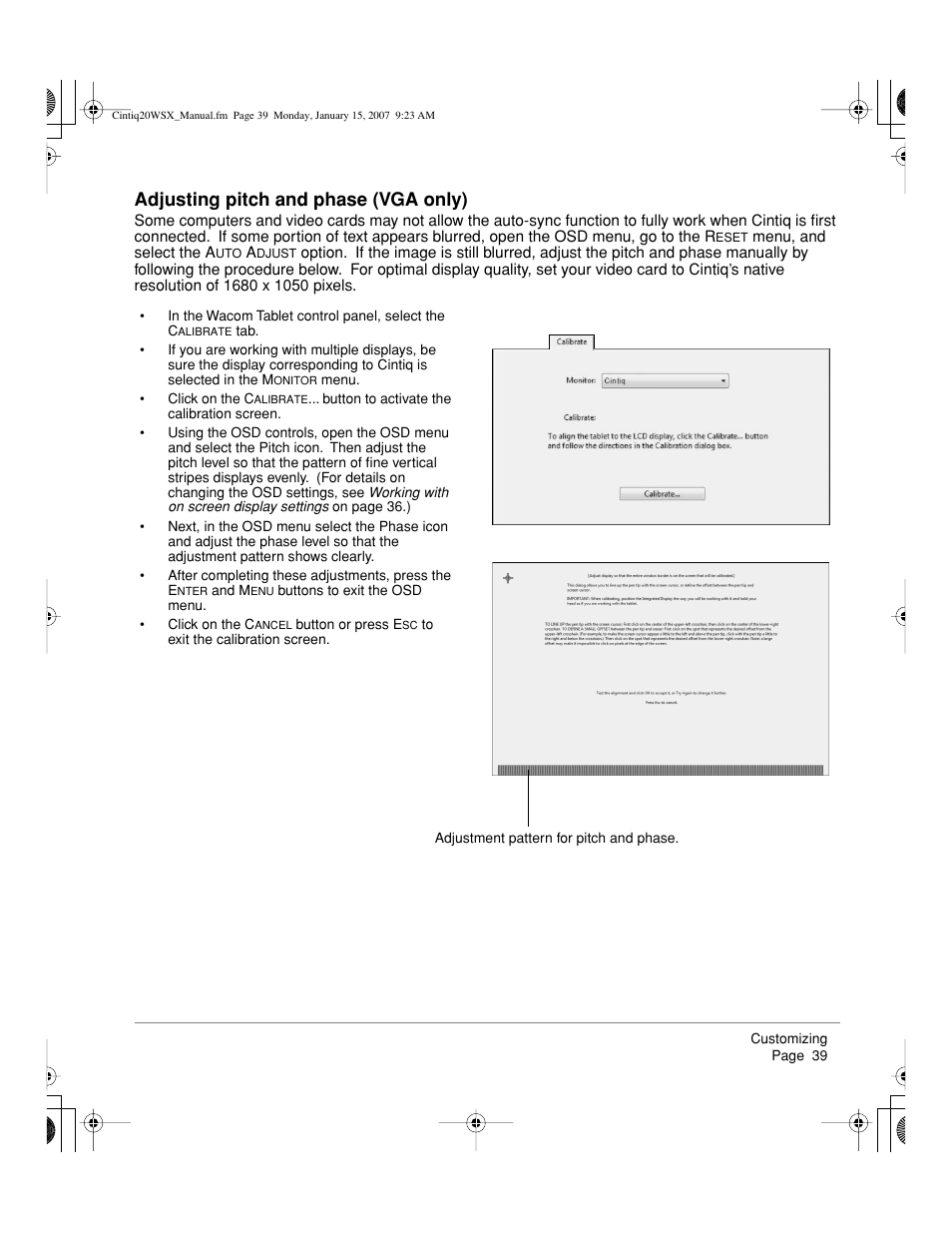 Adjusting pitch and phase (vga only) | Wacom Cintiq DTZ-2000W User Manual | Page 41 / 72