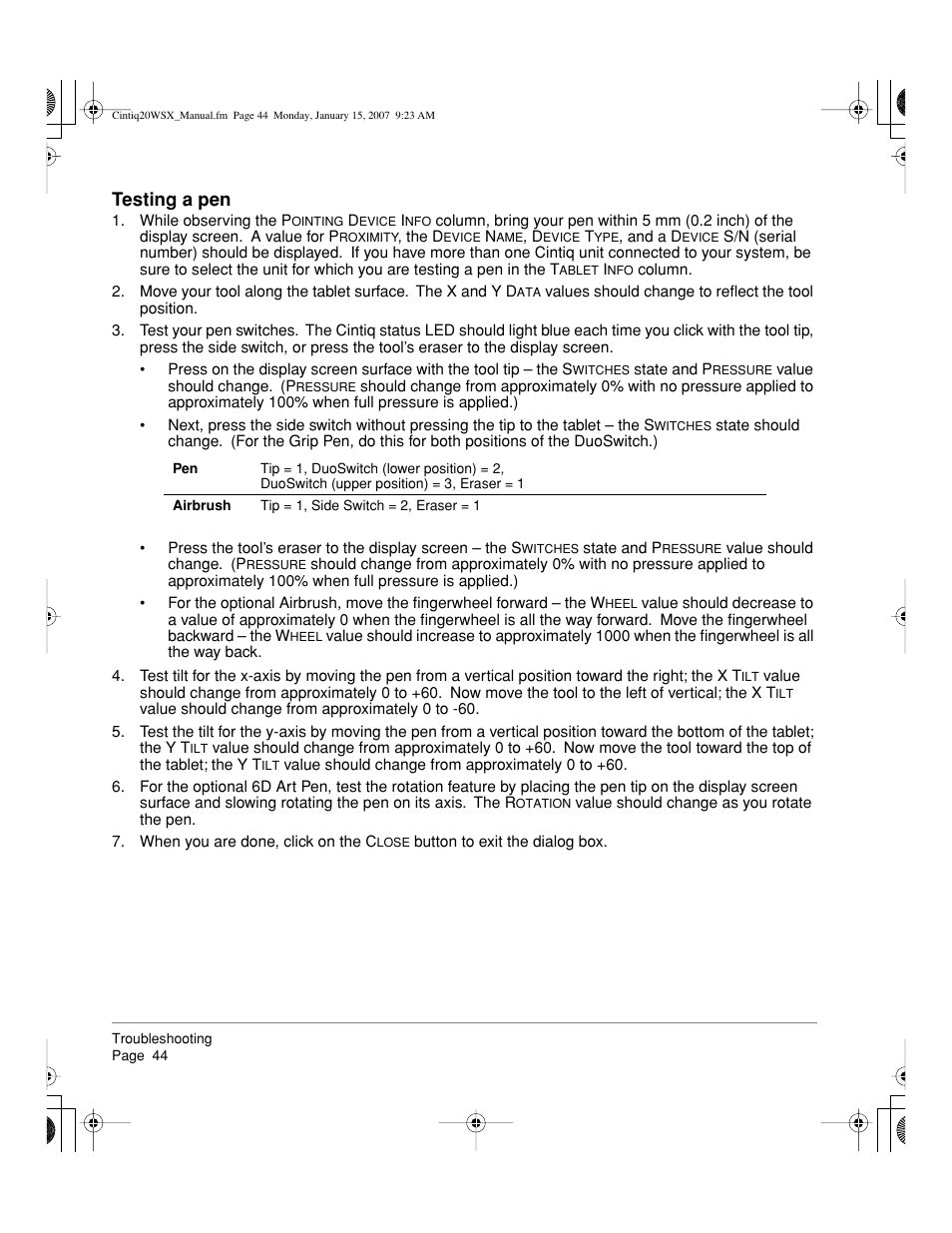 Testing a pen | Wacom Cintiq DTZ-2000W User Manual | Page 46 / 72