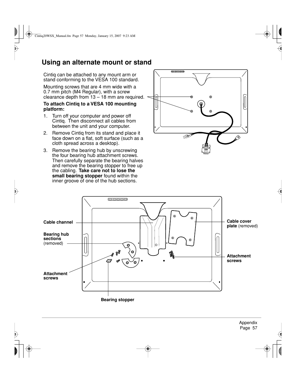 Using an alternate mount or stand | Wacom Cintiq DTZ-2000W User Manual | Page 59 / 72