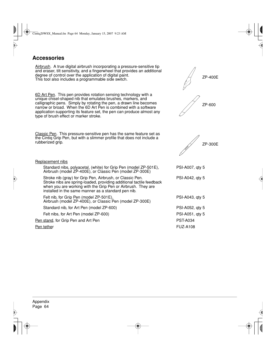 Accessories | Wacom Cintiq DTZ-2000W User Manual | Page 66 / 72