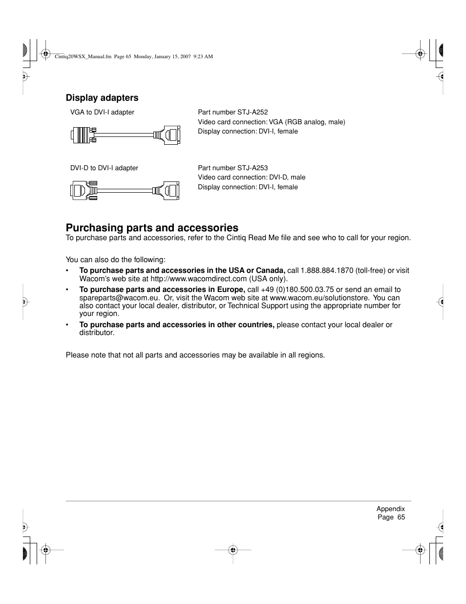 Purchasing parts and accessories | Wacom Cintiq DTZ-2000W User Manual | Page 67 / 72