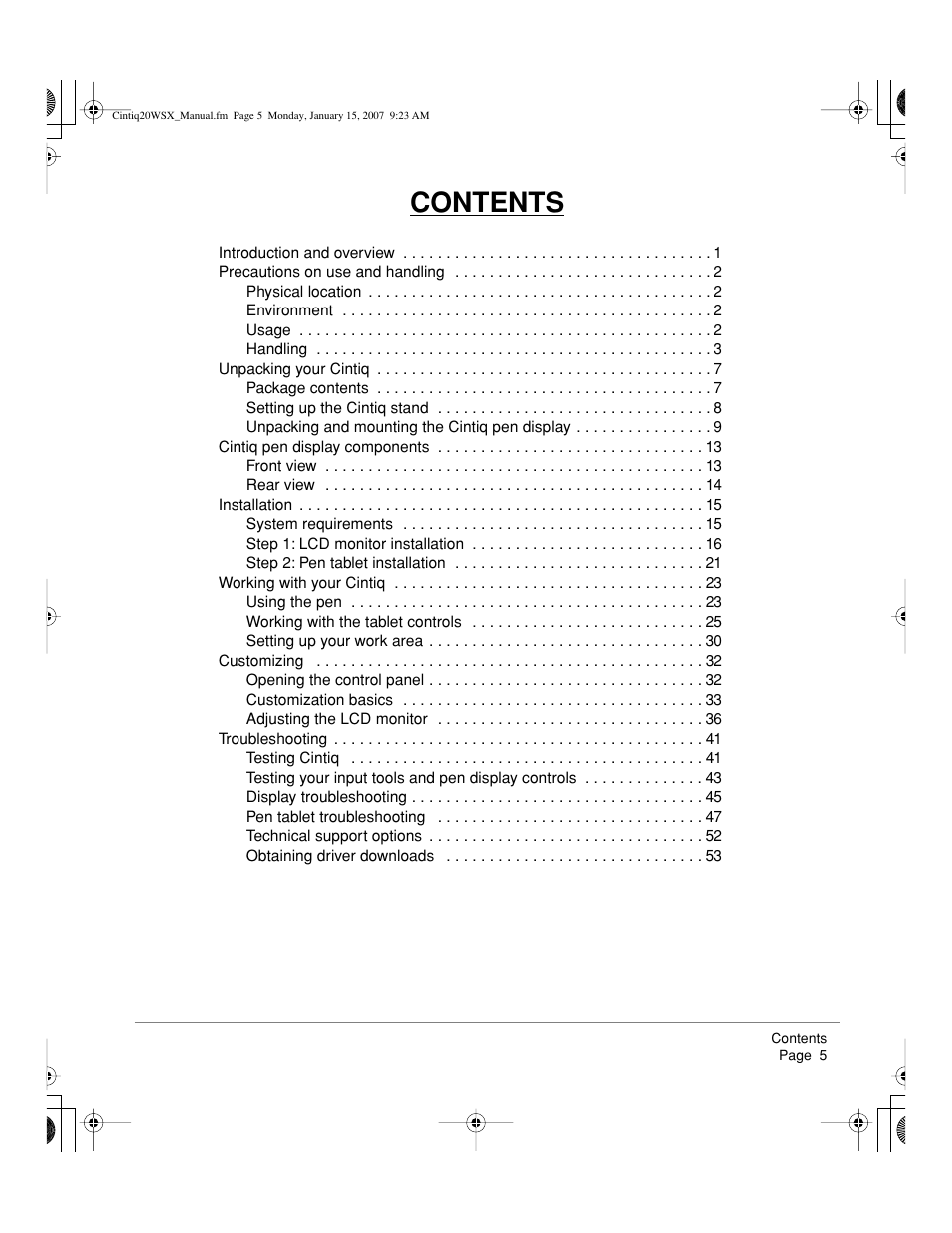 Wacom Cintiq DTZ-2000W User Manual | Page 7 / 72