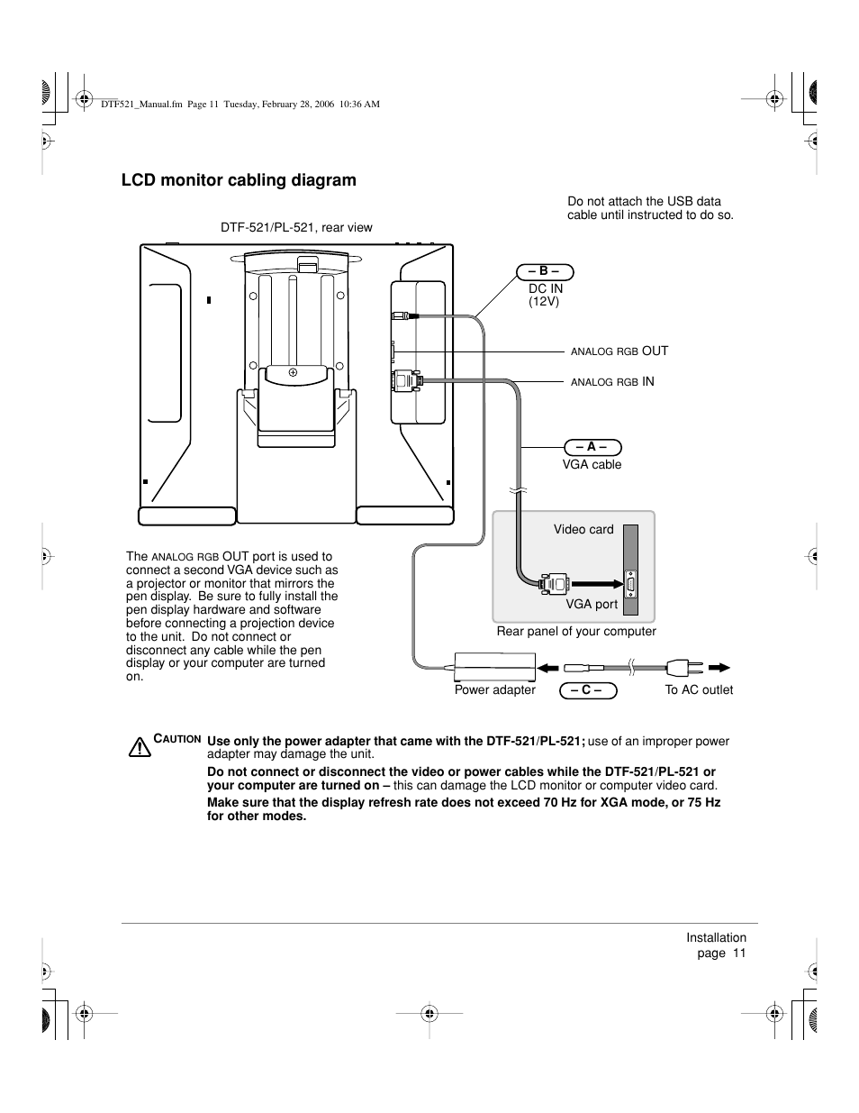 Lcd monitor cabling diagram | Wacom PEN DISPLAY PL-521 User Manual | Page 13 / 52