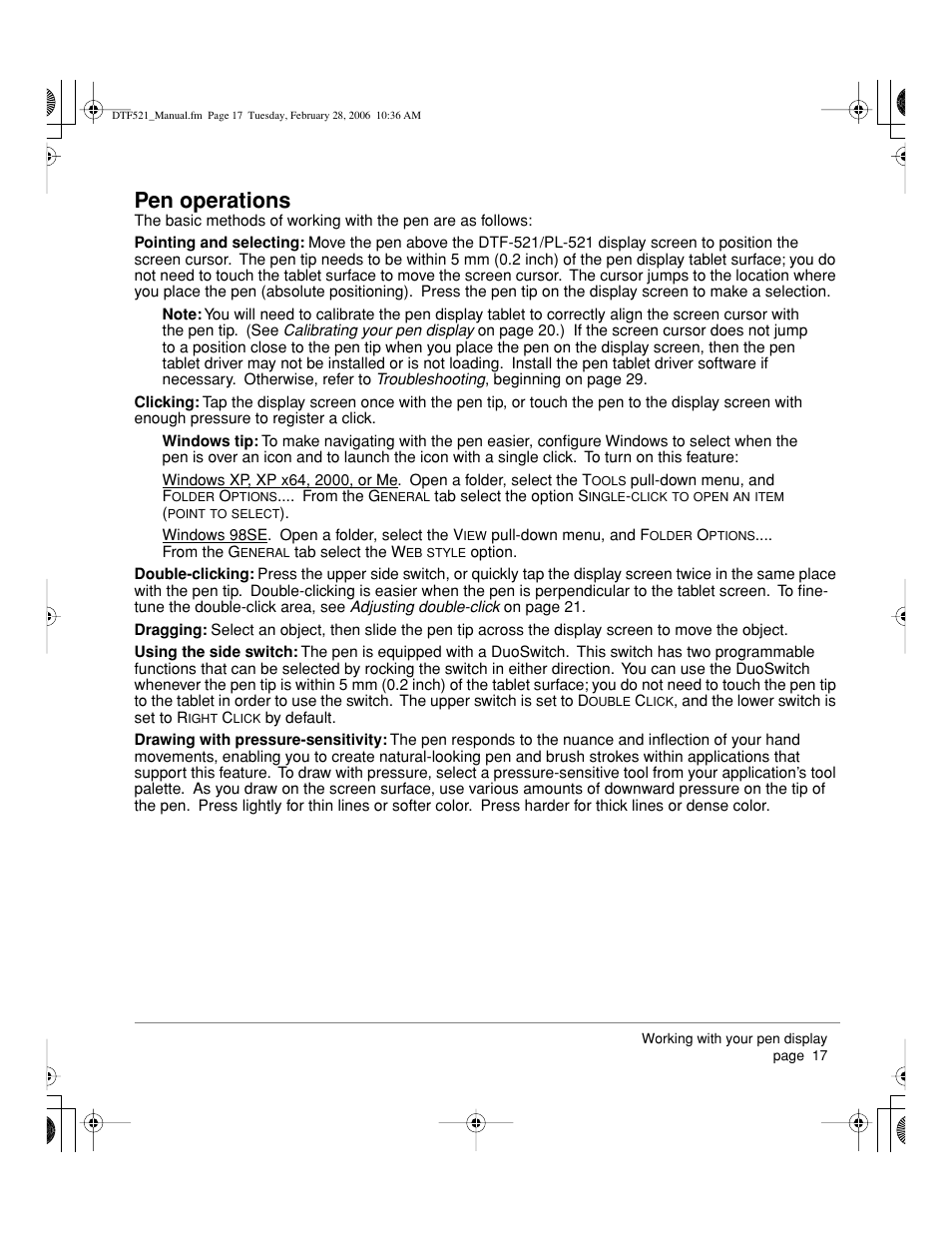 Pen operations | Wacom PEN DISPLAY PL-521 User Manual | Page 19 / 52