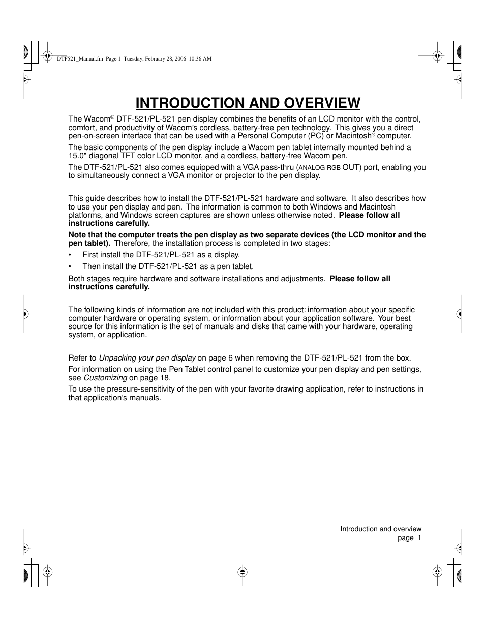 Introduction and overview | Wacom PEN DISPLAY PL-521 User Manual | Page 3 / 52