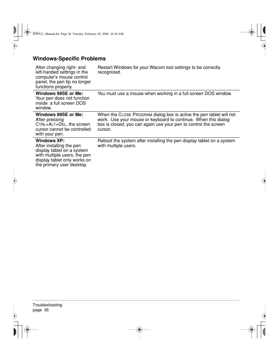 Windows-specific problems | Wacom PEN DISPLAY PL-521 User Manual | Page 38 / 52