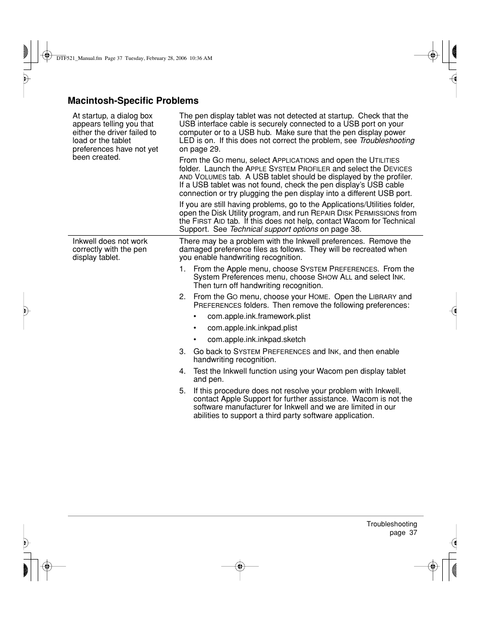 Macintosh-specific problems | Wacom PEN DISPLAY PL-521 User Manual | Page 39 / 52