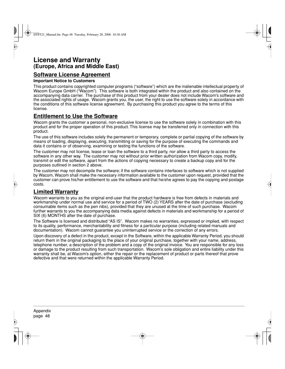 License and warranty | Wacom PEN DISPLAY PL-521 User Manual | Page 50 / 52