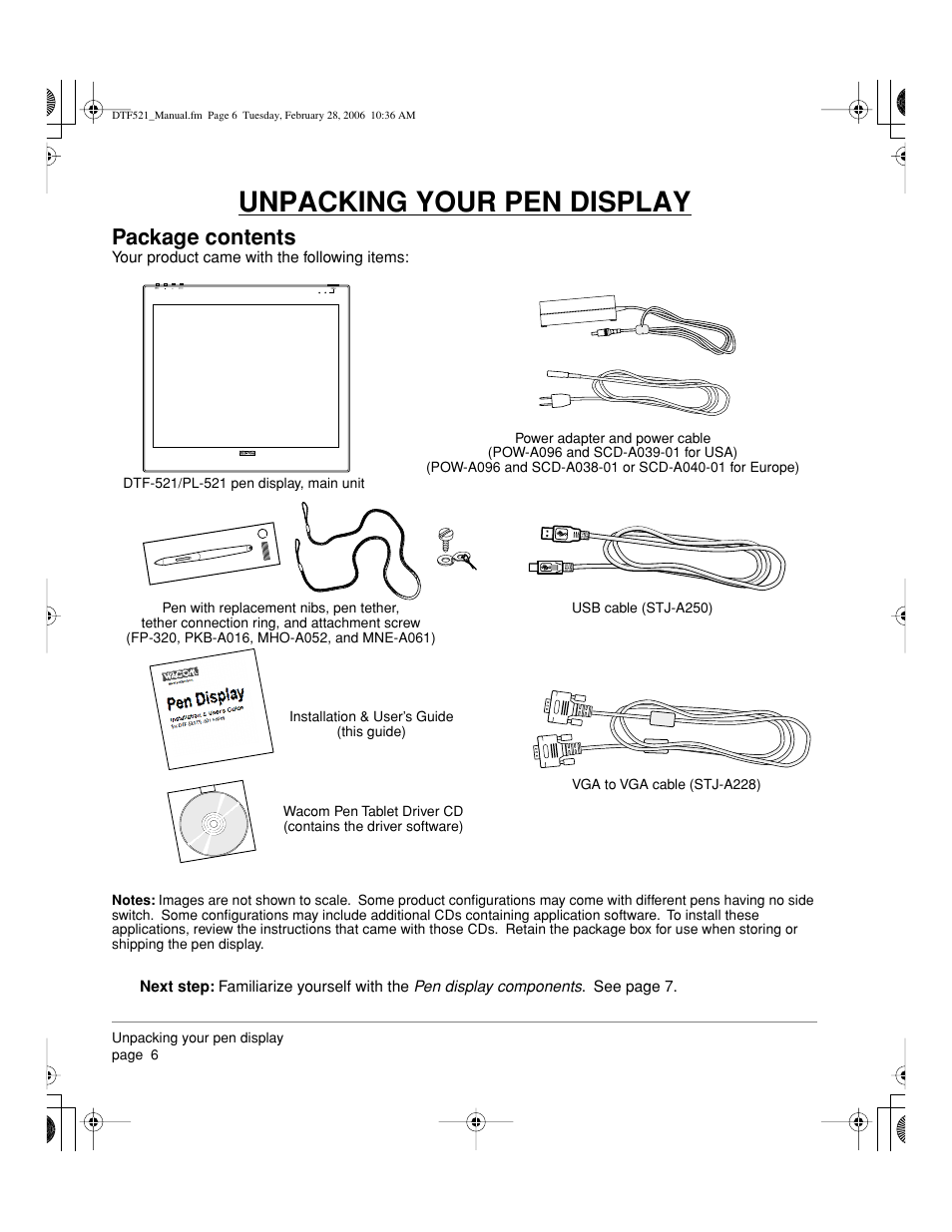 Unpacking your pen display, Package contents | Wacom PEN DISPLAY PL-521 User Manual | Page 8 / 52