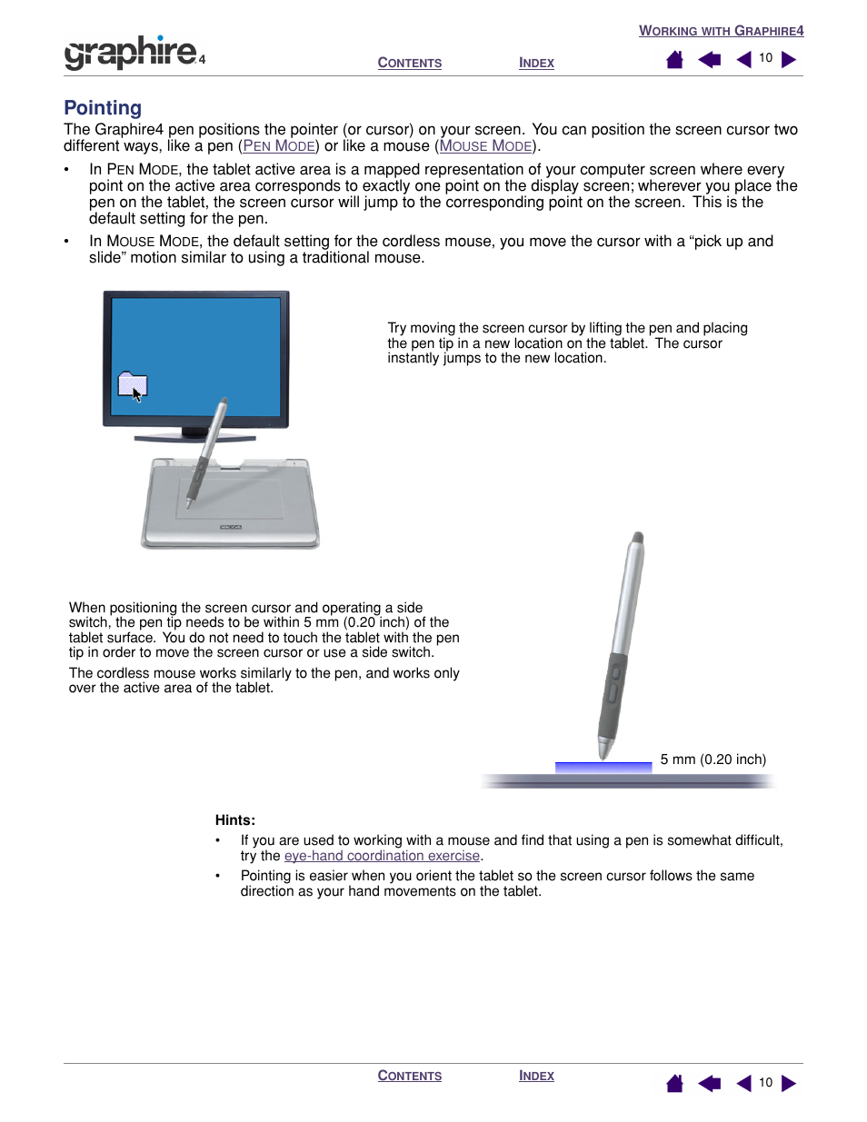 Pointing | Wacom GRAPHIRE 4 User Manual | Page 10 / 58