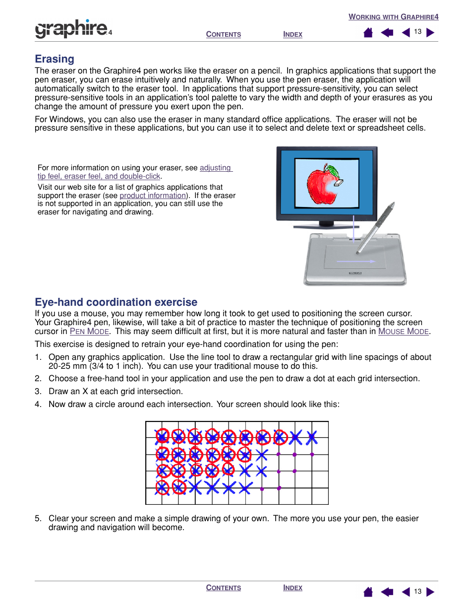 Erasing, Eye-hand coordination exercise, Eraser | Erasing eye-hand coordination exercise, Y the | Wacom GRAPHIRE 4 User Manual | Page 13 / 58