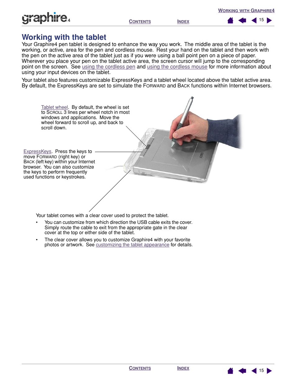 Working with the tablet, Ablet | Wacom GRAPHIRE 4 User Manual | Page 15 / 58