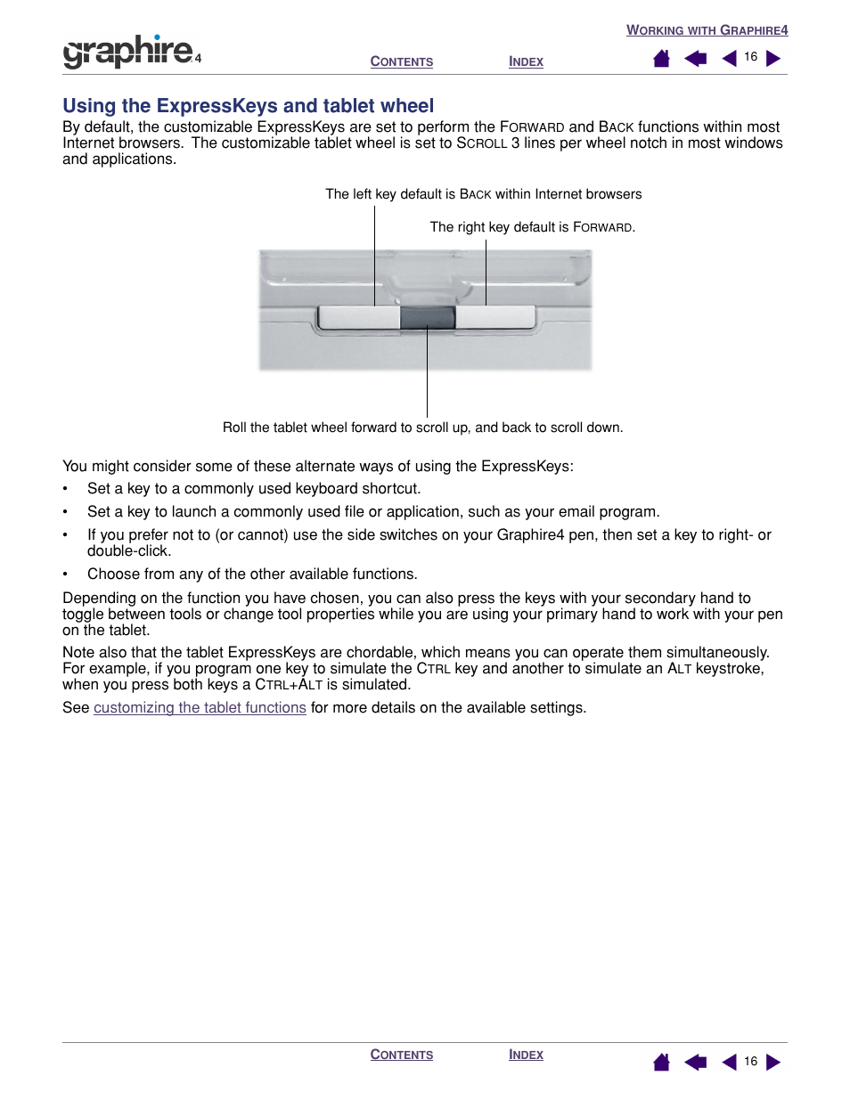 Using the expresskeys and tablet wheel, Expresskeys, Tablet wheel | Wacom GRAPHIRE 4 User Manual | Page 16 / 58