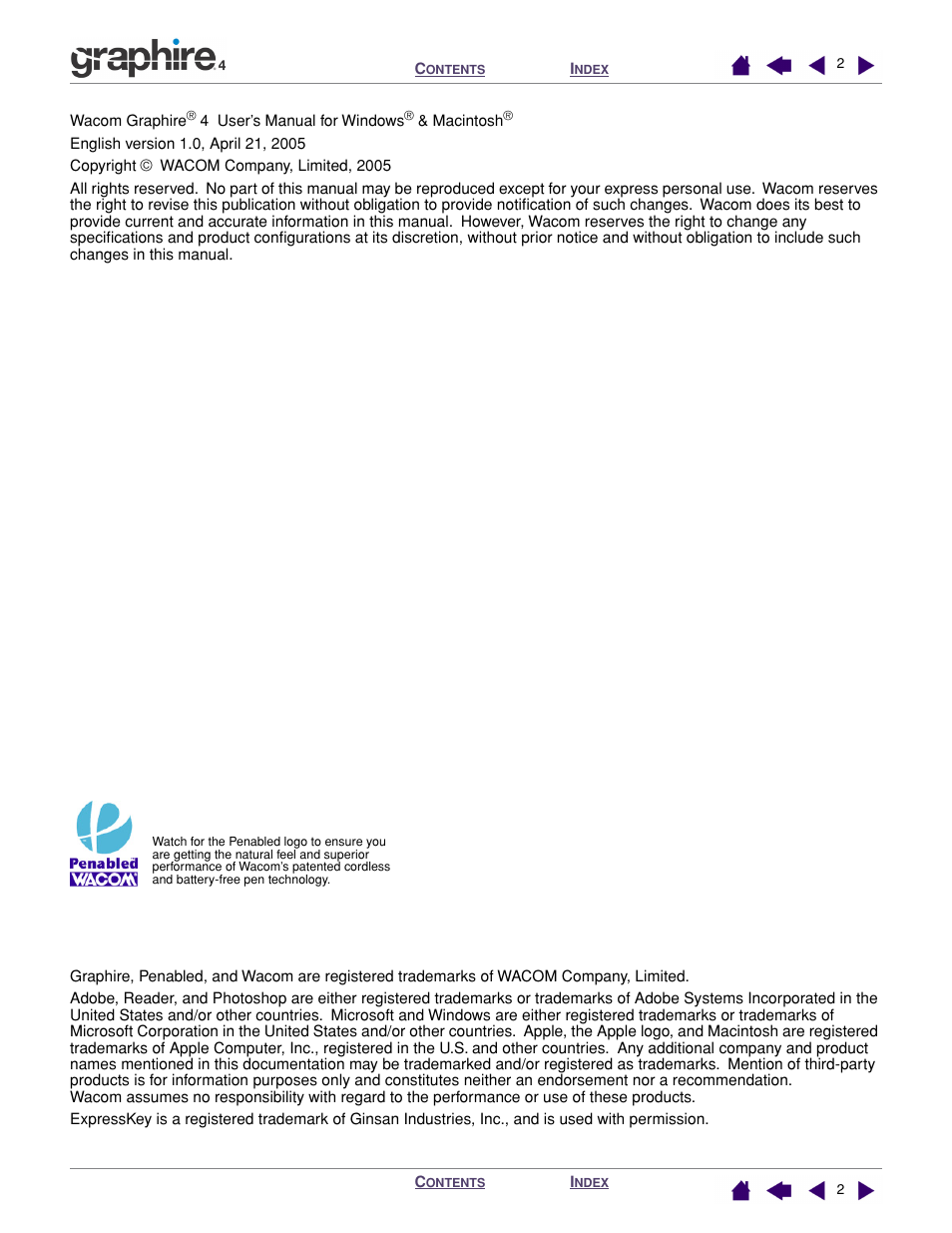 Wacom GRAPHIRE 4 User Manual | Page 2 / 58