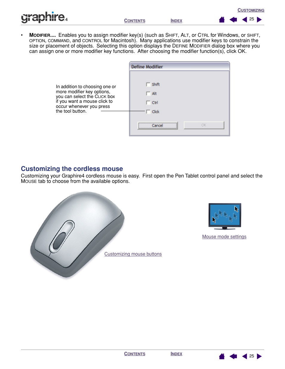 Customizing the cordless mouse, Ordless, Ouse | Odifier | Wacom GRAPHIRE 4 User Manual | Page 25 / 58