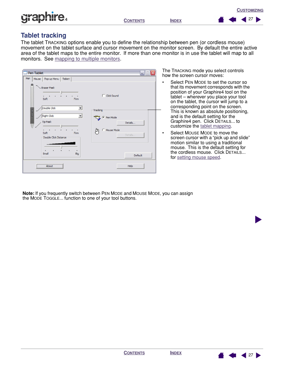 Tablet tracking, Mouse mode settings | Wacom GRAPHIRE 4 User Manual | Page 27 / 58