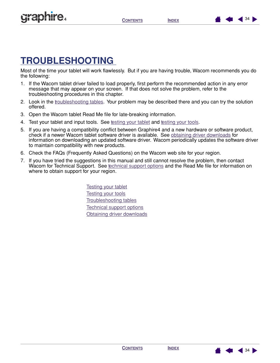 Troubleshooting, Roubleshooting | Wacom GRAPHIRE 4 User Manual | Page 34 / 58