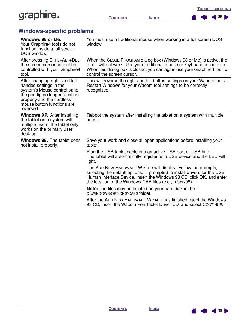 Windows-specific problems | Wacom GRAPHIRE 4 User Manual | Page 39 / 58