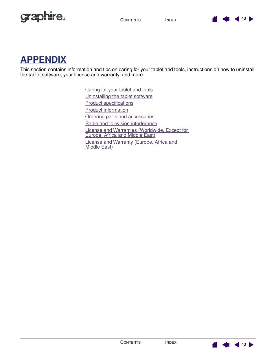 Appendix, Includes a v | Wacom GRAPHIRE 4 User Manual | Page 43 / 58