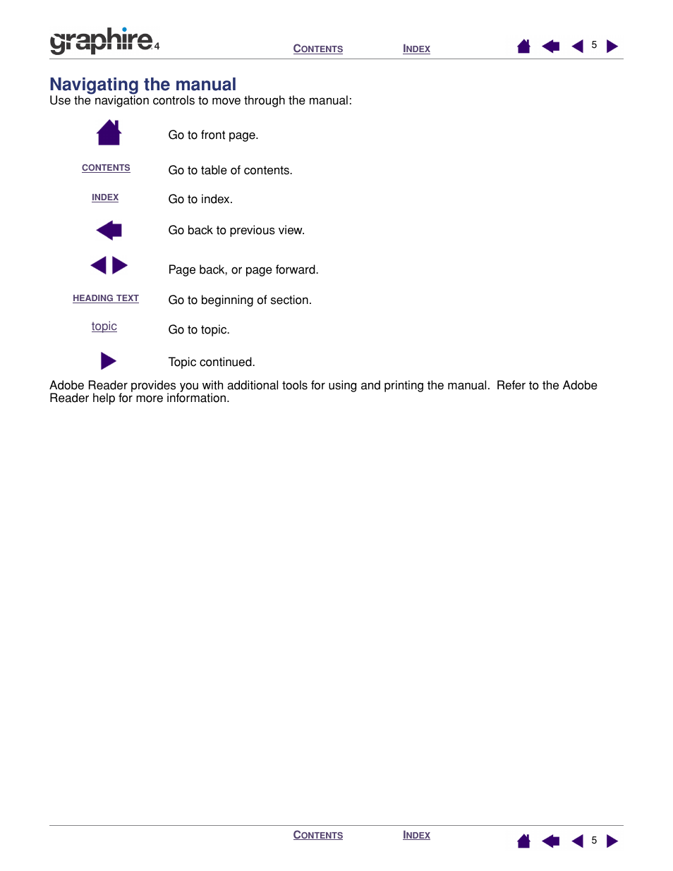 Navigating the manual, W to electronic documentation, be sure to read | Wacom GRAPHIRE 4 User Manual | Page 5 / 58