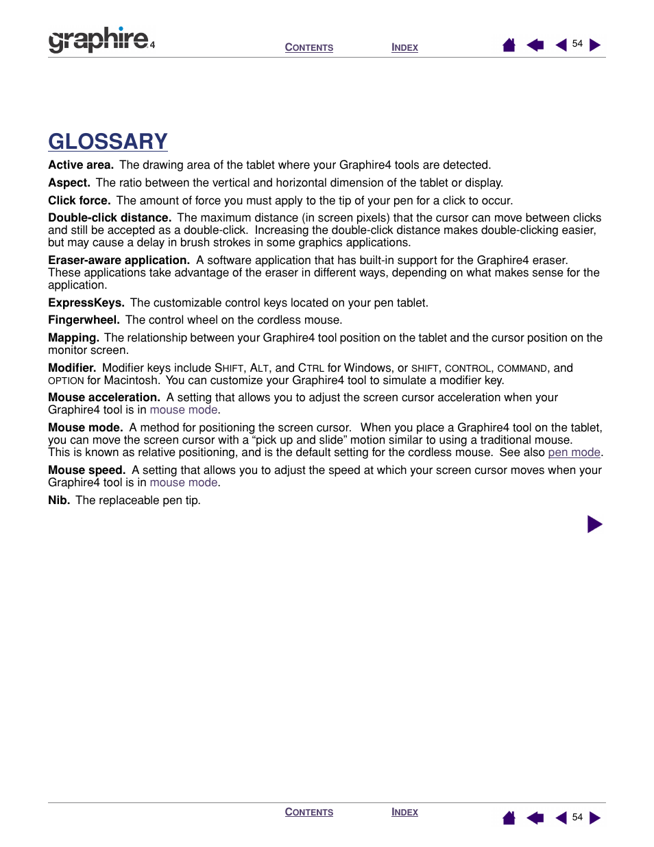 Glossary, Active area, E a mouse | Ouse | Wacom GRAPHIRE 4 User Manual | Page 54 / 58