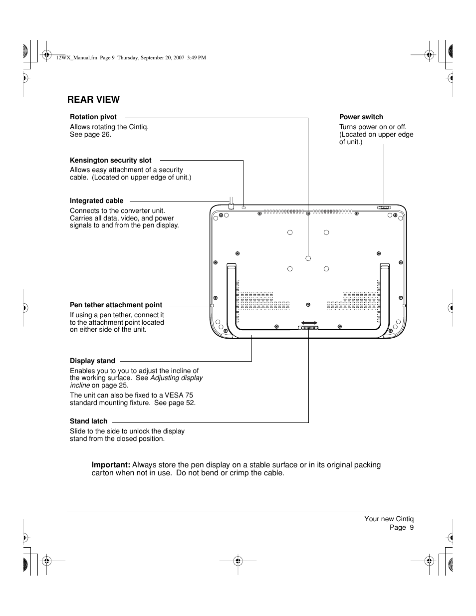 Rear view | Wacom Cintiq DTZ-1200W User Manual | Page 11 / 68