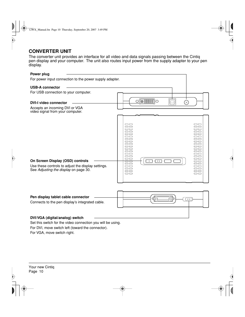 Converter unit | Wacom Cintiq DTZ-1200W User Manual | Page 12 / 68