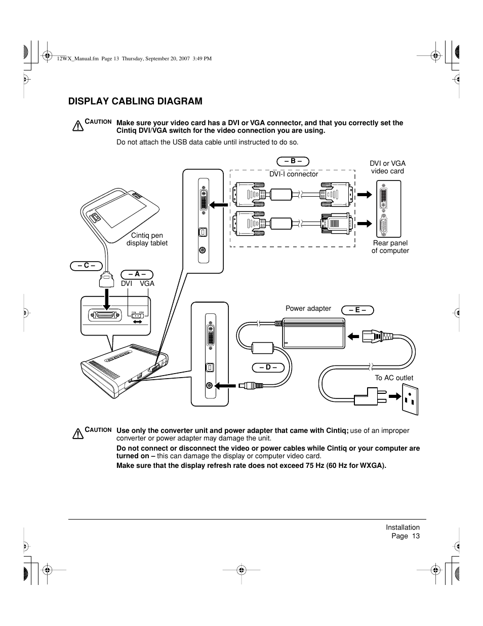 Display cabling diagram | Wacom Cintiq DTZ-1200W User Manual | Page 15 / 68