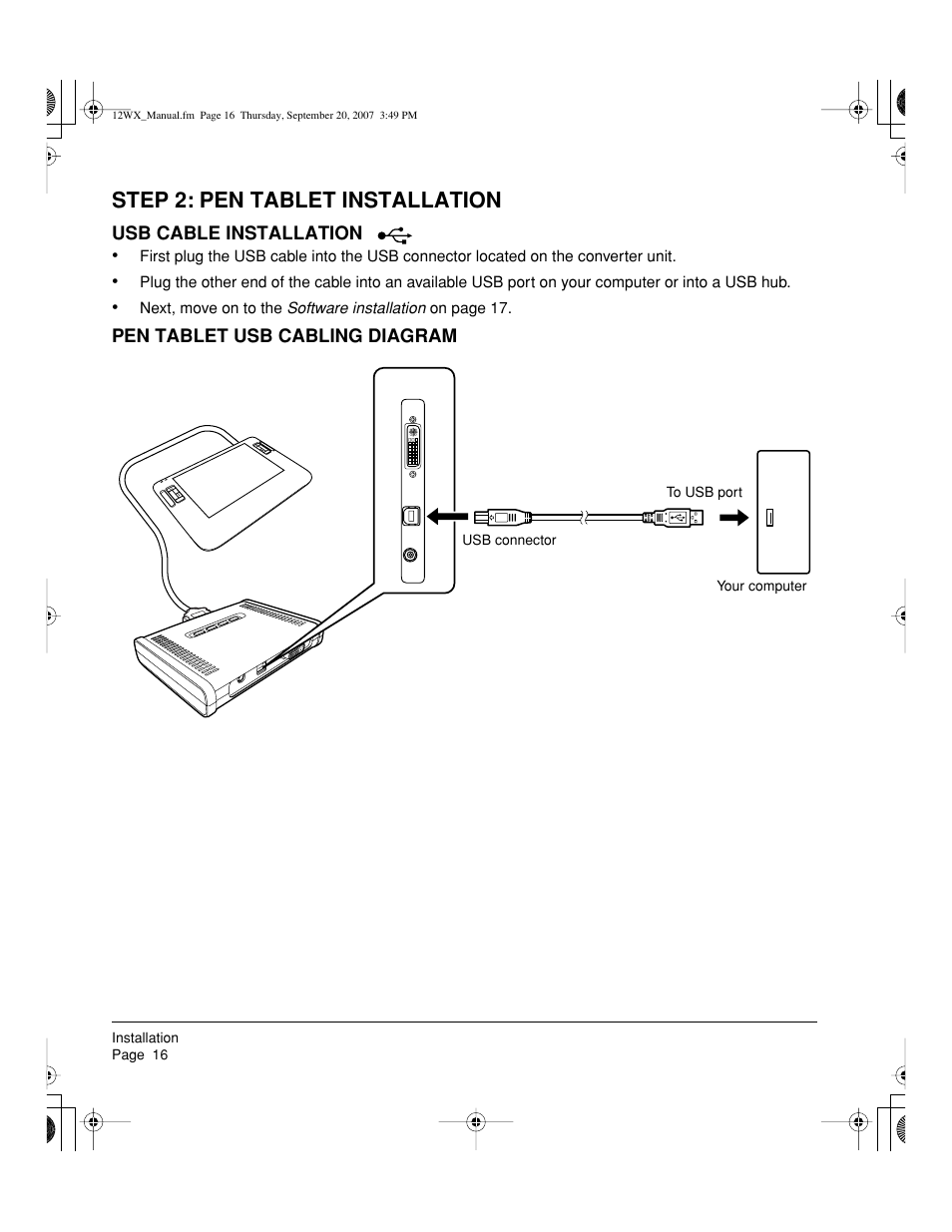 Step 2: pen tablet installation | Wacom Cintiq DTZ-1200W User Manual | Page 18 / 68