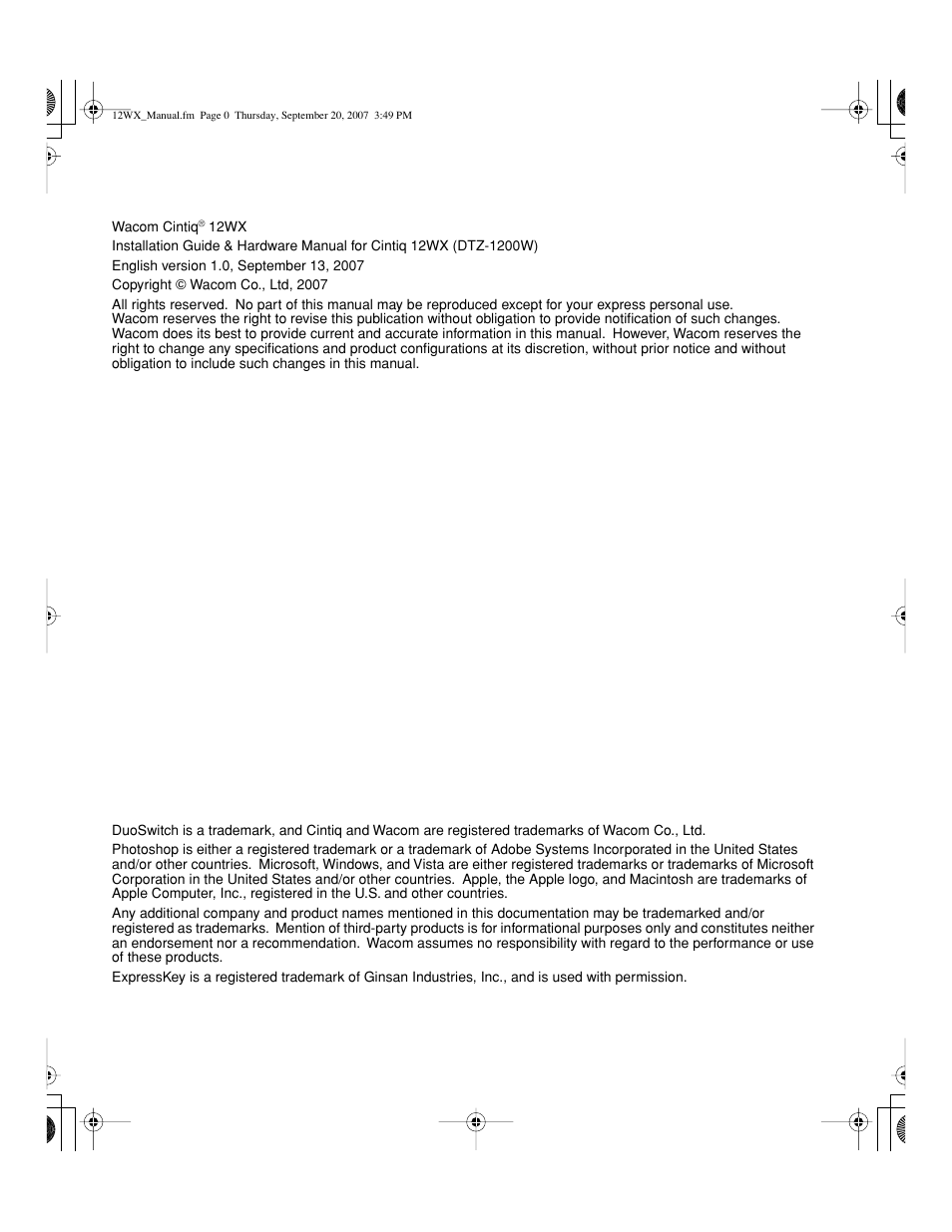 Wacom Cintiq DTZ-1200W User Manual | Page 2 / 68