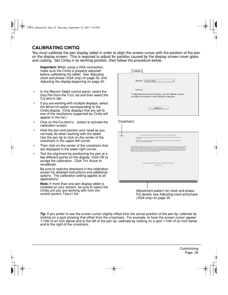 Calibrating cintiq | Wacom Cintiq DTZ-1200W User Manual | Page 31 / 68
