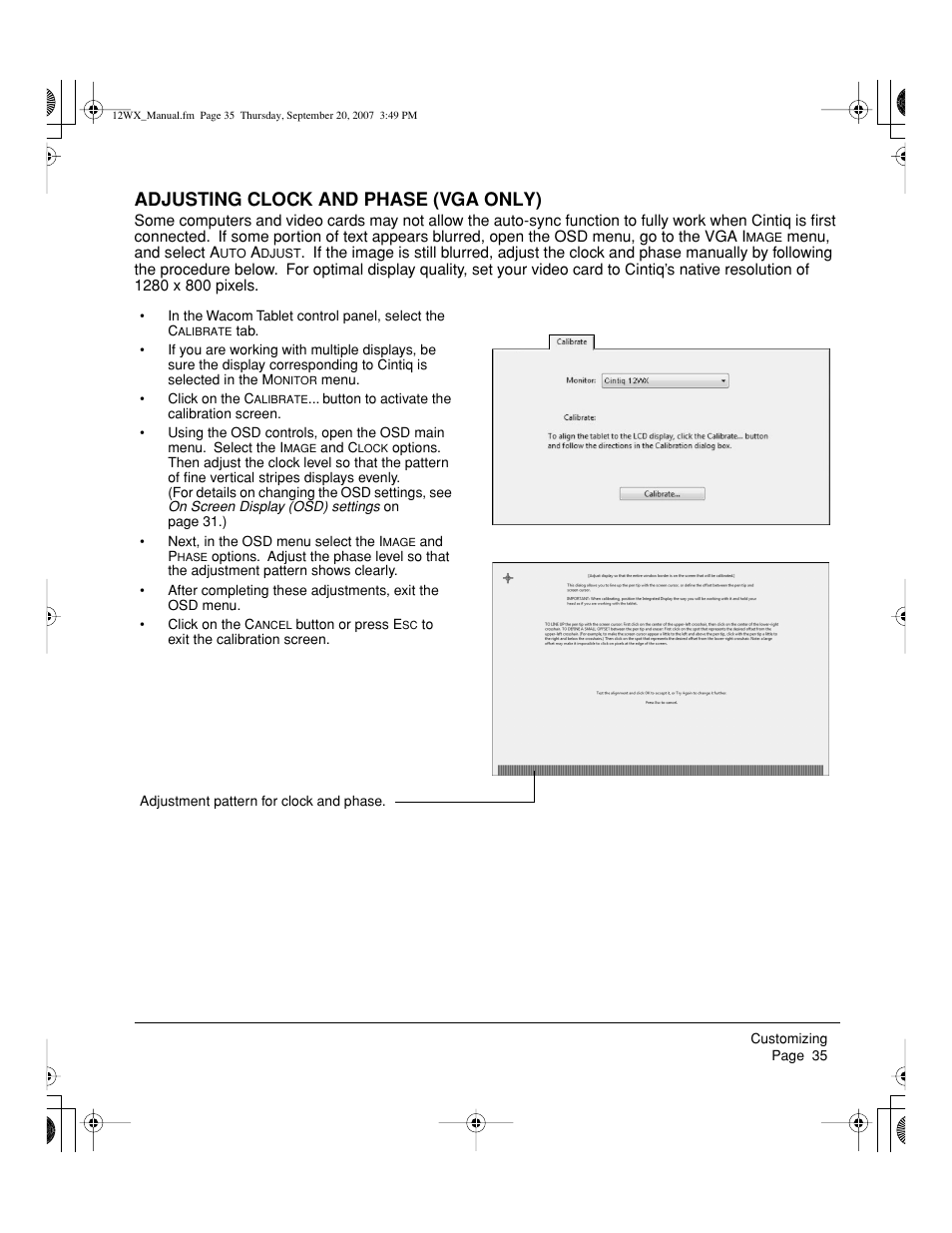 Adjusting clock and phase (vga only) | Wacom Cintiq DTZ-1200W User Manual | Page 37 / 68